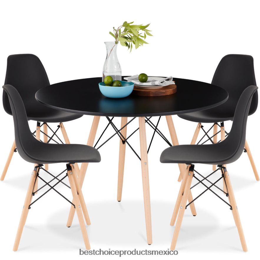 accesorio Juego de comedor moderno de mediados de siglo de 5 piezas con 4 sillas, patas de madera y estructura de metal. Best Choice Products marrón/negro X080FZ1220 accesorio Juego de comedor moderno de mediados de siglo de 5 piezas con 4 sillas, patas de madera y estructura de metal. Best Choice Products marrón/negro X080FZ1220
