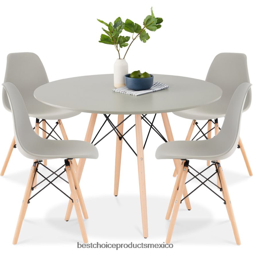 accesorio Juego de comedor moderno de mediados de siglo de 5 piezas con 4 sillas, patas de madera y estructura de metal. Best Choice Products marron gris X080FZ1221 accesorio Juego de comedor moderno de mediados de siglo de 5 piezas con 4 sillas, patas de madera y estructura de metal. Best Choice Products marron gris X080FZ1221