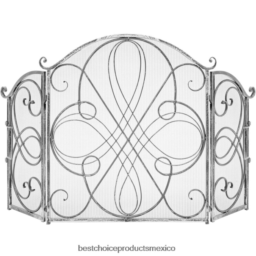 accesorio Cubierta de pantalla para chimenea de metal de hierro forjado de 3 paneles con diseño de volutas Best Choice Products estaño X080FZ1263 accesorio Cubierta de pantalla para chimenea de metal de hierro forjado de 3 paneles con diseño de volutas Best Choice Products estaño X080FZ1263
