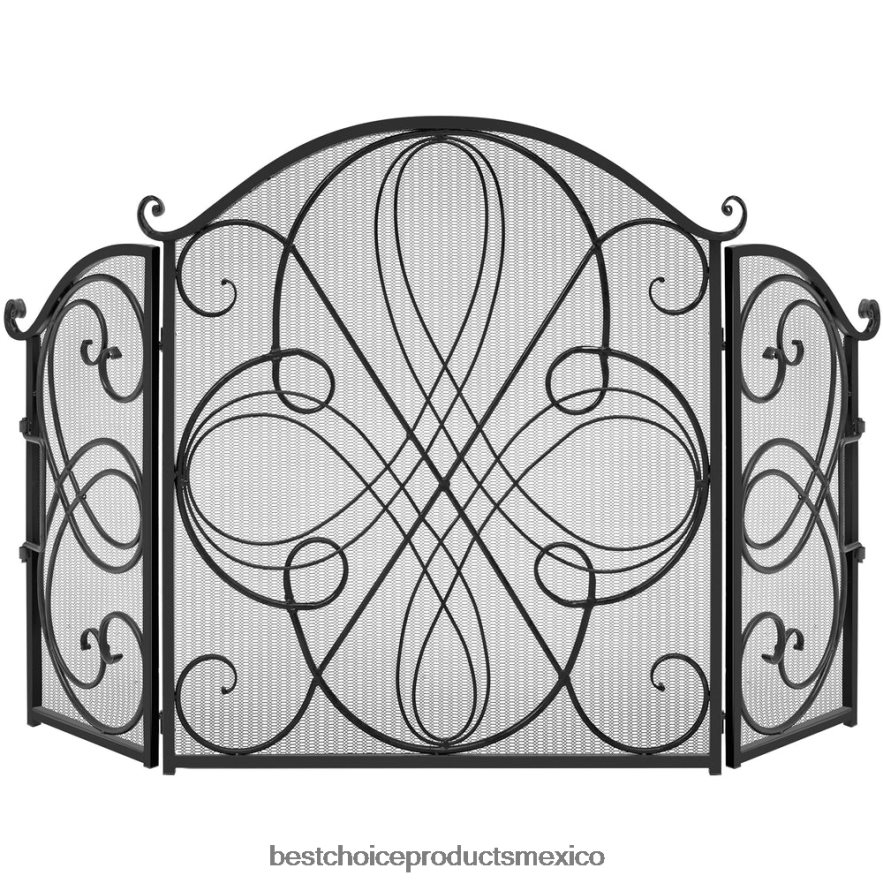 accesorio Cubierta de pantalla para chimenea de metal de hierro forjado de 3 paneles con diseño de volutas Best Choice Products negro X080FZ1264 accesorio Cubierta de pantalla para chimenea de metal de hierro forjado de 3 paneles con diseño de volutas Best Choice Products negro X080FZ1264