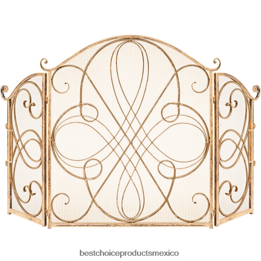 accesorio Cubierta de pantalla para chimenea de metal de hierro forjado de 3 paneles con diseño de volutas Best Choice Products oro X080FZ1265 accesorio Cubierta de pantalla para chimenea de metal de hierro forjado de 3 paneles con diseño de volutas Best Choice Products oro X080FZ1265