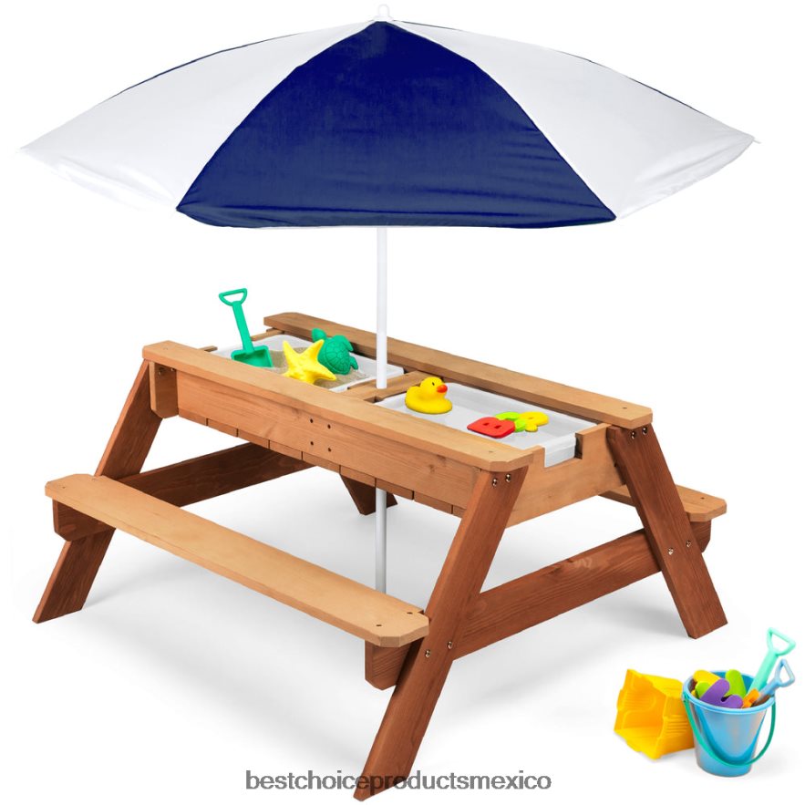 juguete y juego | Mesa de picnic de madera para exteriores con mesa de arena y agua para niños 3 en 1 con sombrilla Best Choice Products Armada X080FZ1005 juguete y juego | Mesa de picnic de madera para exteriores con mesa de arena y agua para niños 3 en 1 con sombrilla Best Choice Products Armada X080FZ1005